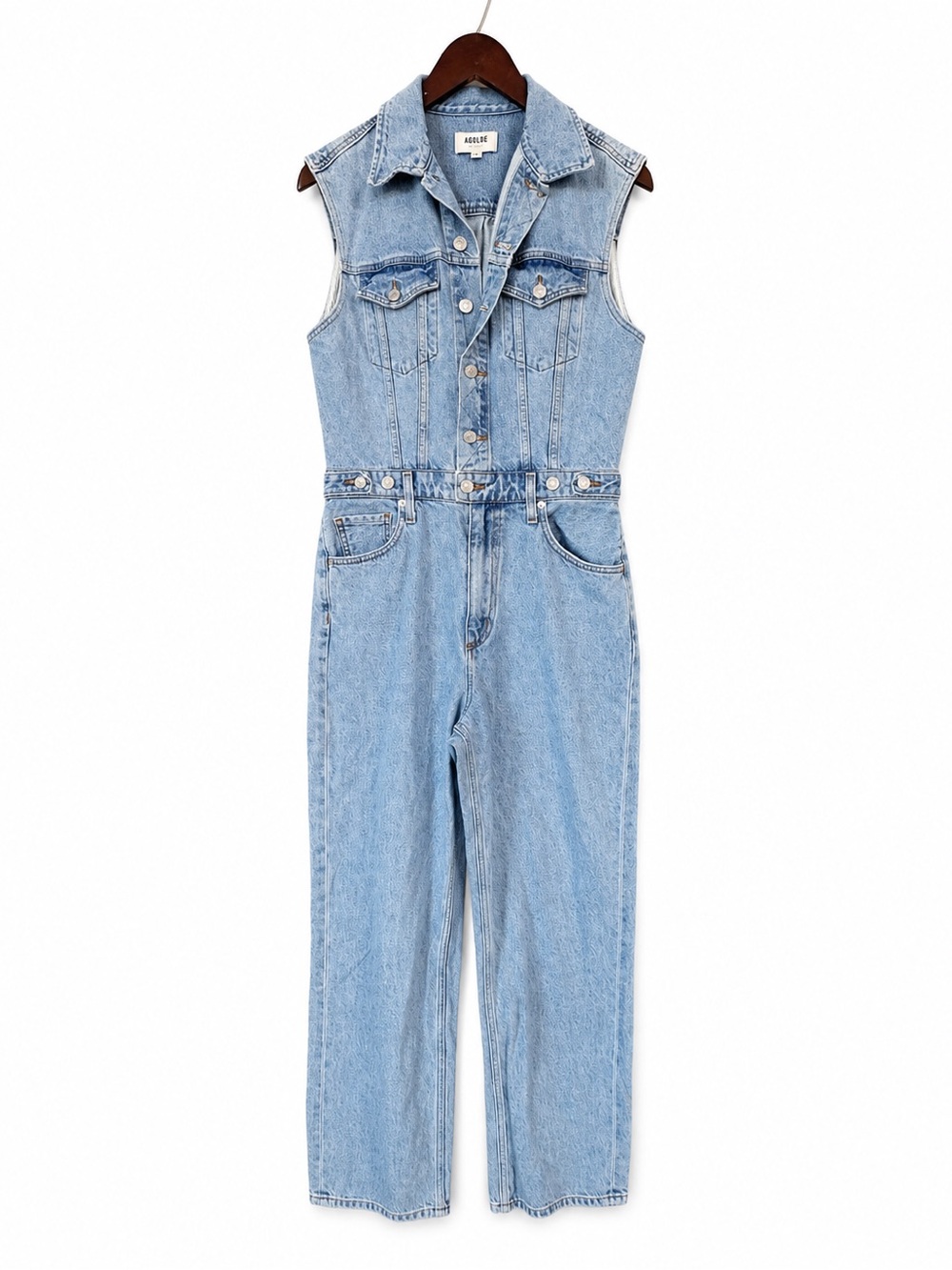 AGOLDE 70s Sleeveless Denim Jumpsuit Light Wash Size 6
